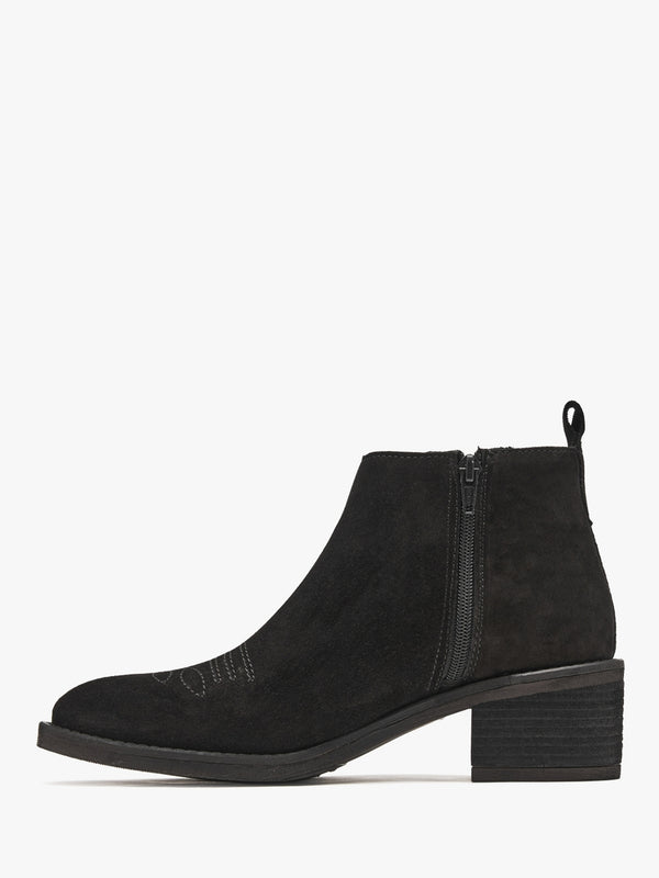 Ackie Black Suede Western Ankle Boots