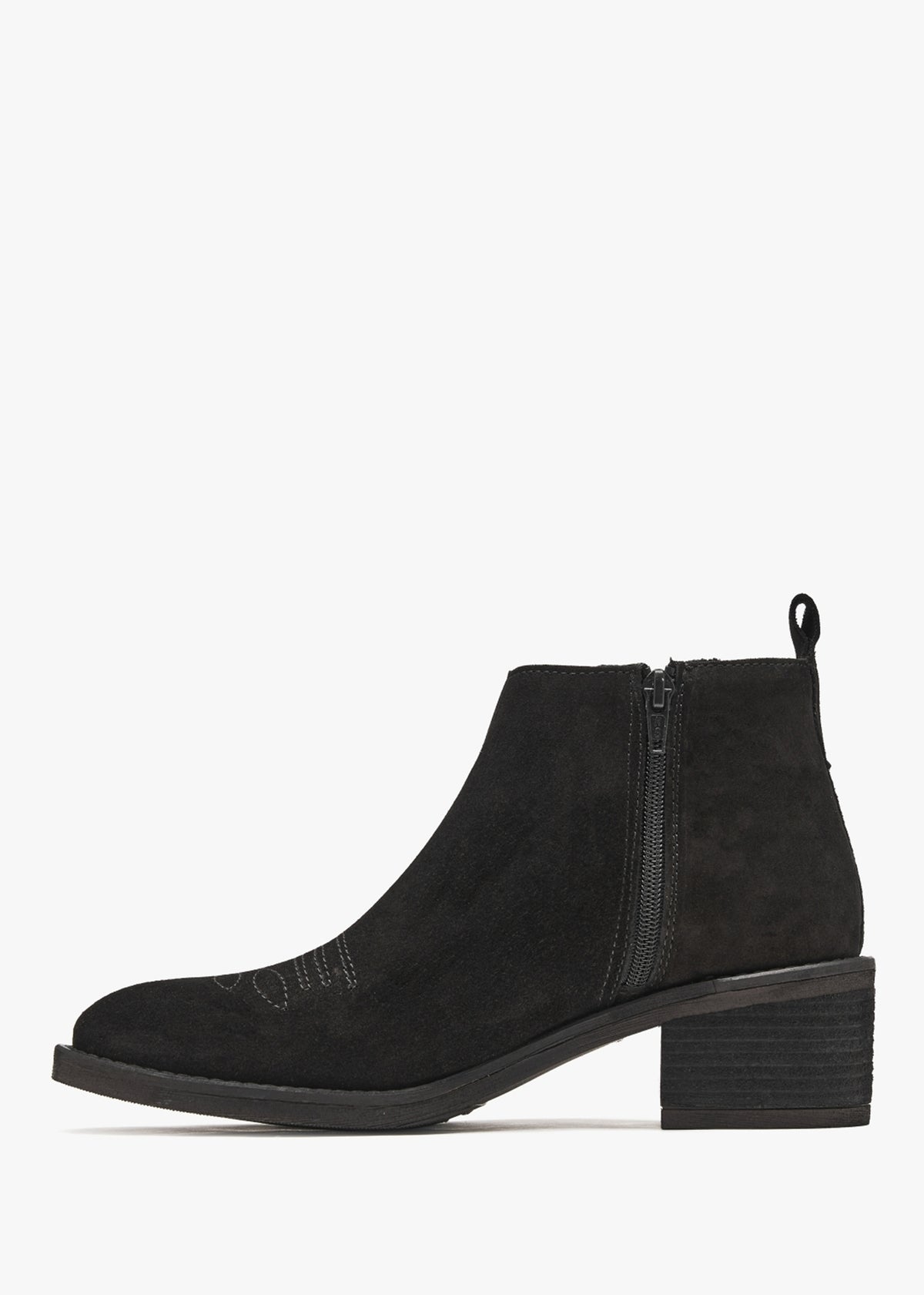 Ackie Black Suede Western Ankle Boots