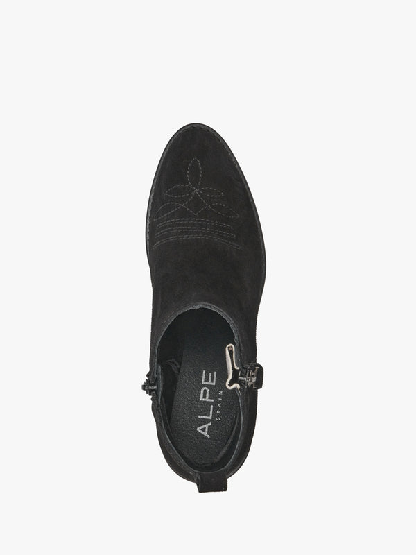 Ackie Black Suede Western Ankle Boots