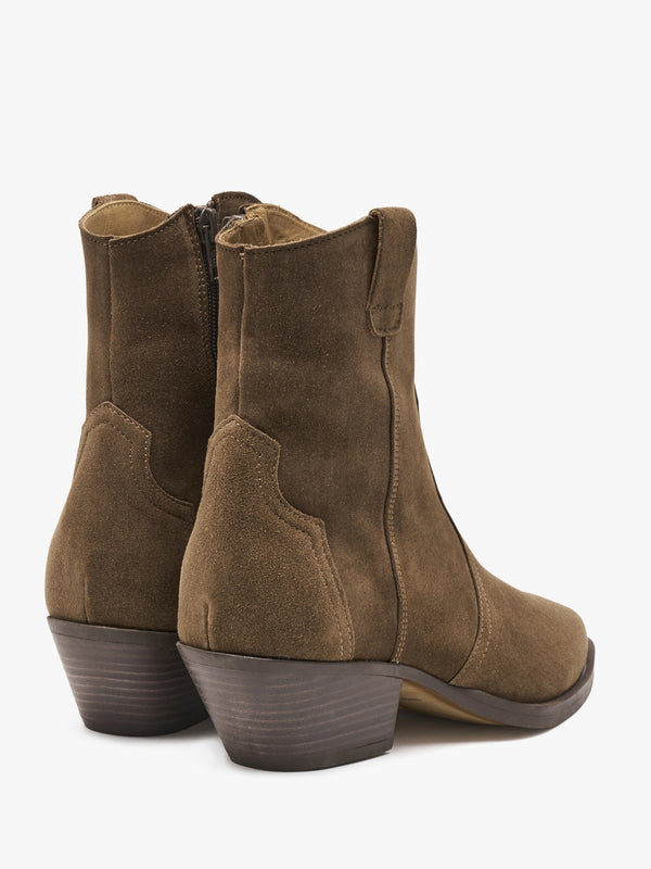 Addax Tan Suede Western Ankle Boots
