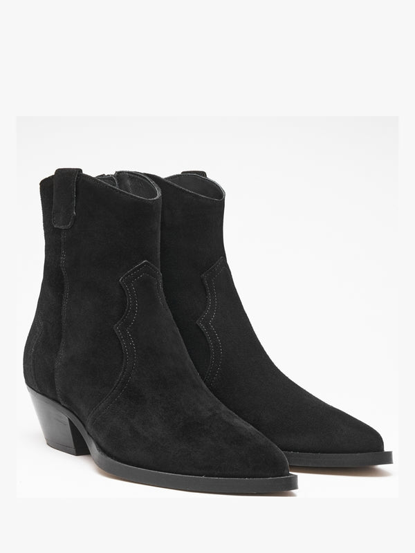 Addax Black Suede Western Ankle Boots