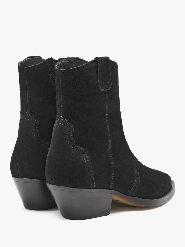 Addax Black Suede Western Ankle Boots