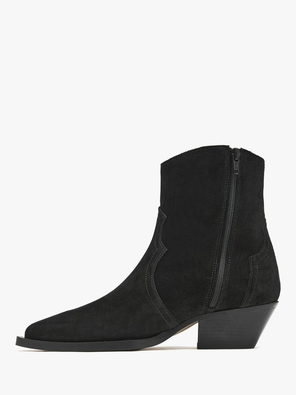 Addax Black Suede Western Ankle Boots