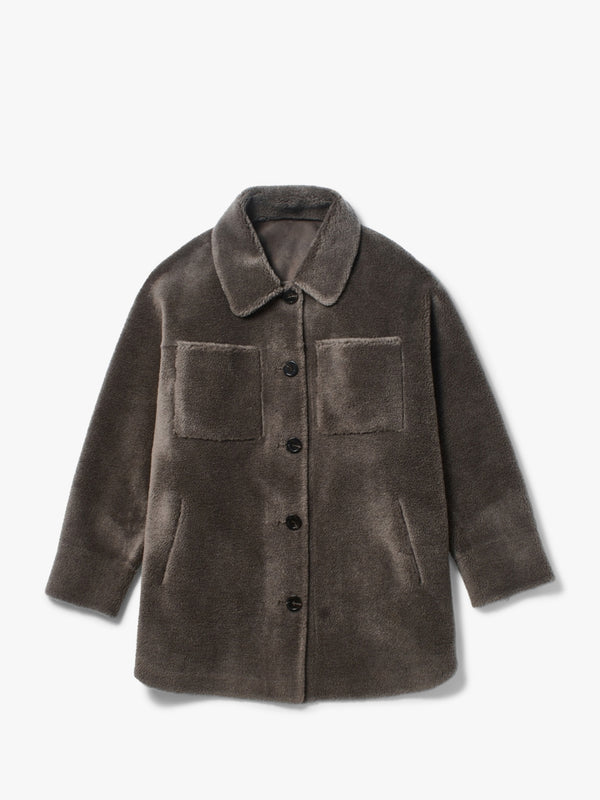 Flag Reversible Teddy Grey Shacket
