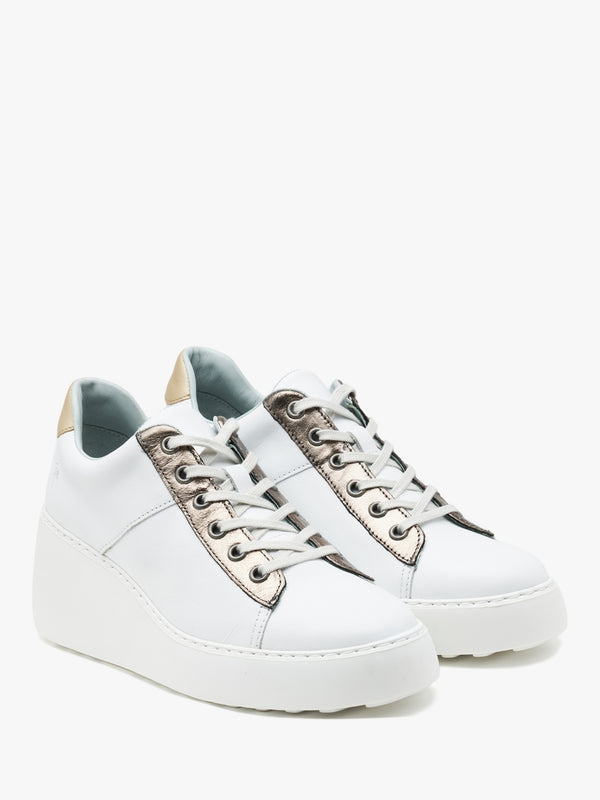 Delf White Bronze Leather Wedge Trainers