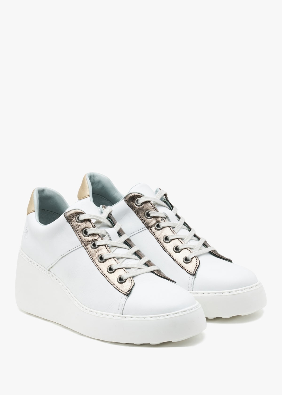 Delf White Bronze Leather Wedge Trainers
