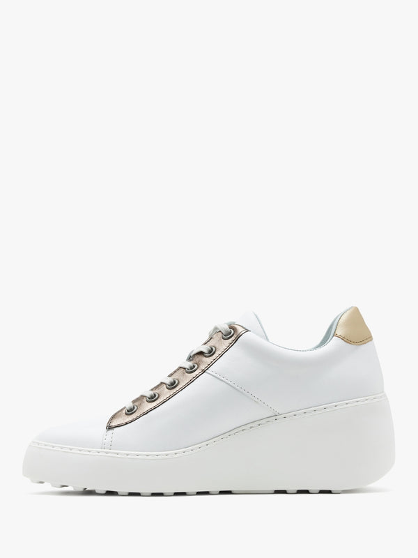 Delf White Bronze Leather Wedge Trainers