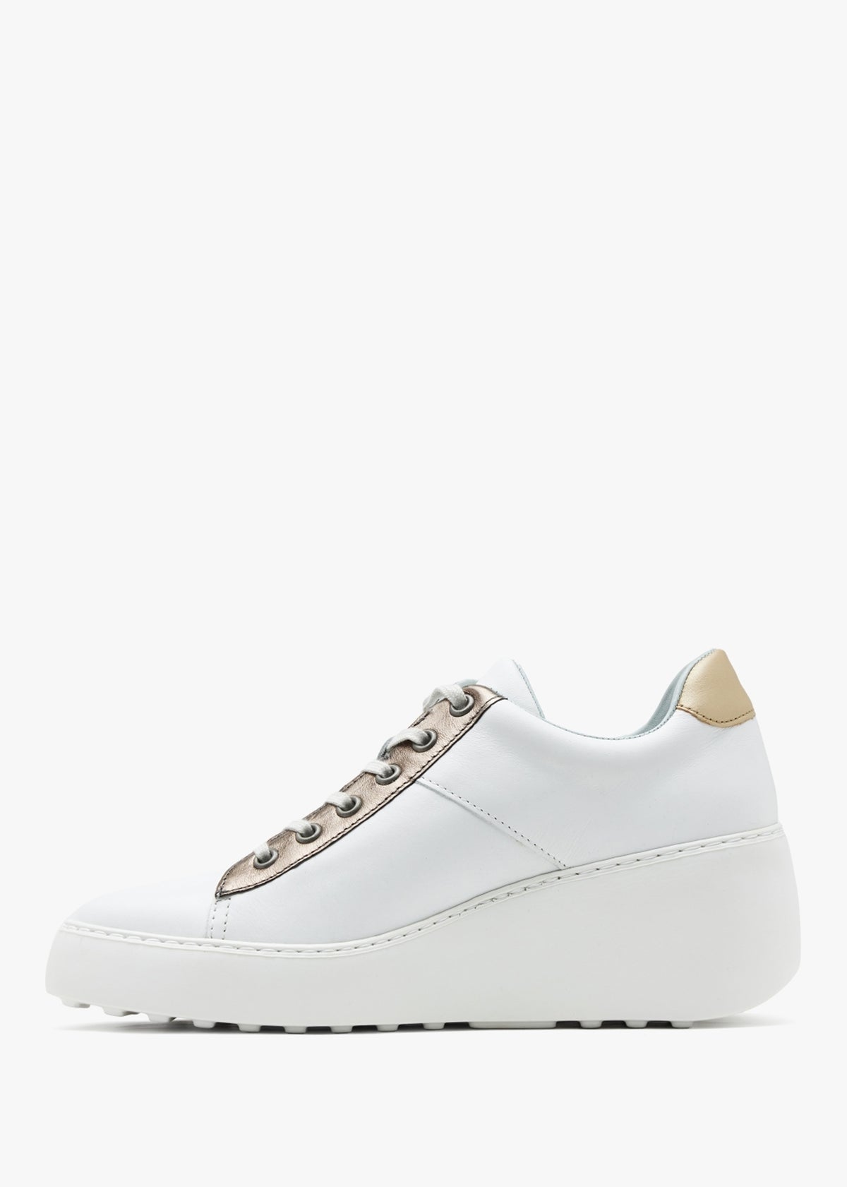Delf White Bronze Leather Wedge Trainers