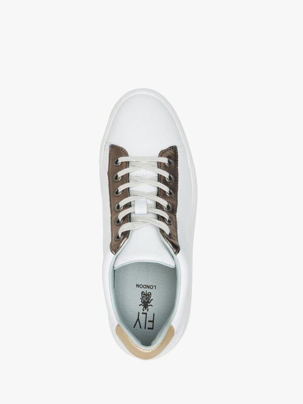 Delf White Bronze Leather Wedge Trainers