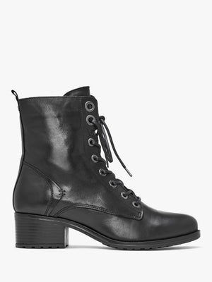 Bezzie Black Leather Block Heel Ankle Boots