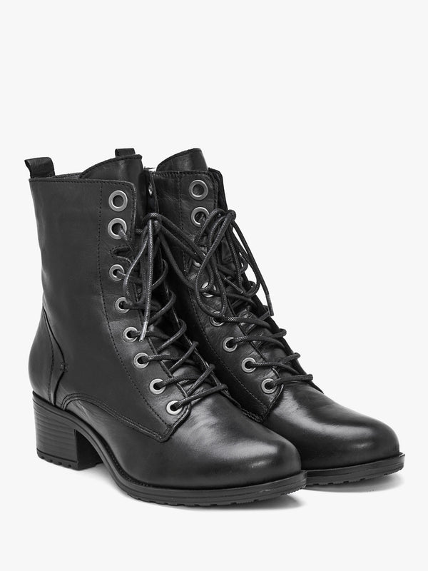 Bezzie Black Leather Block Heel Ankle Boots