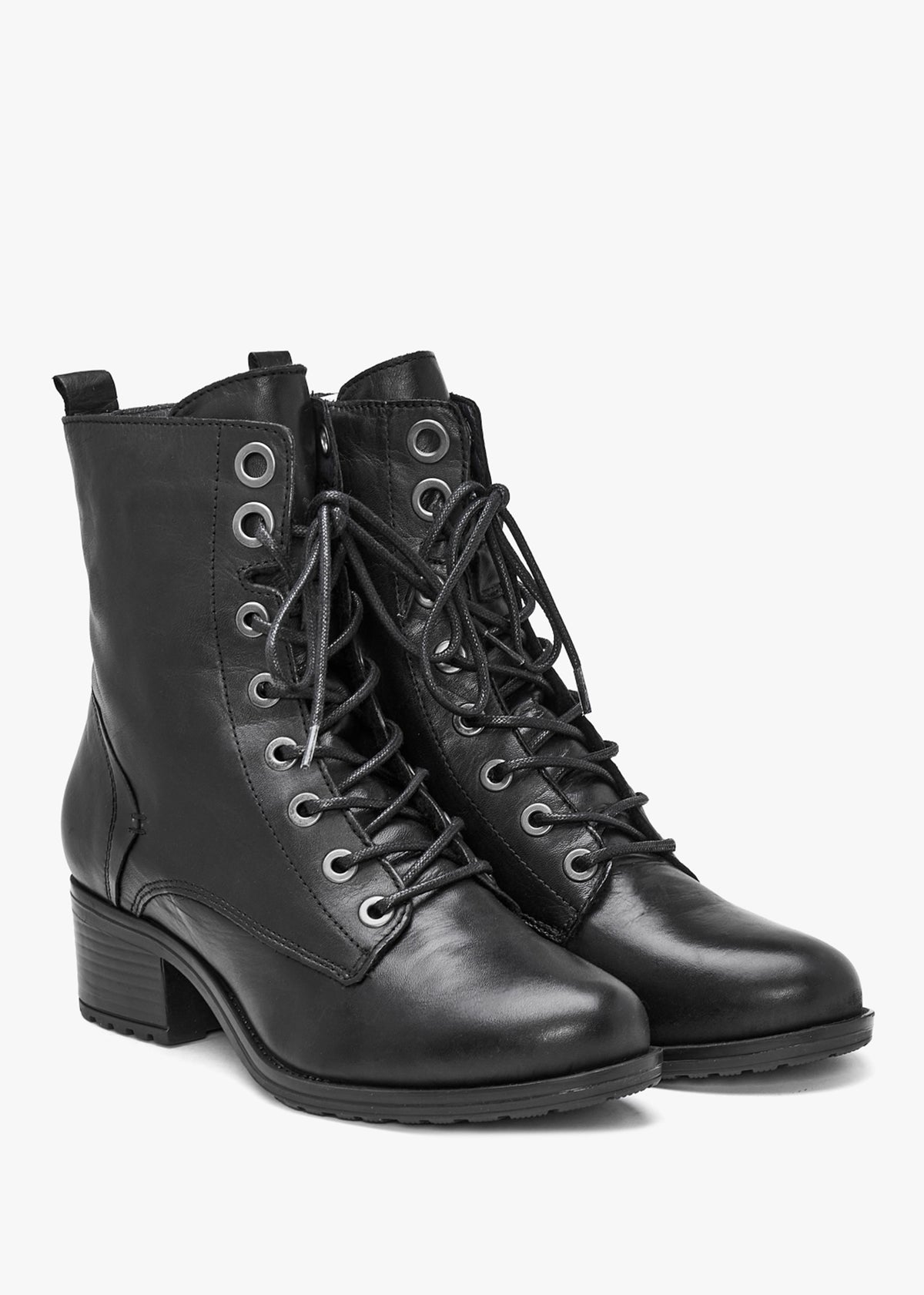 Bezzie Black Leather Block Heel Ankle Boots