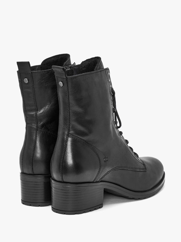 Bezzie Black Leather Block Heel Ankle Boots