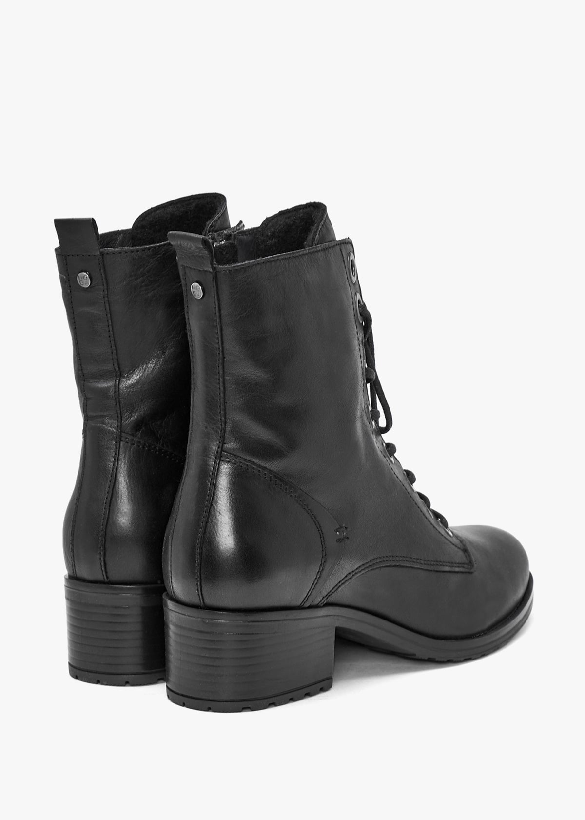 Bezzie Black Leather Block Heel Ankle Boots