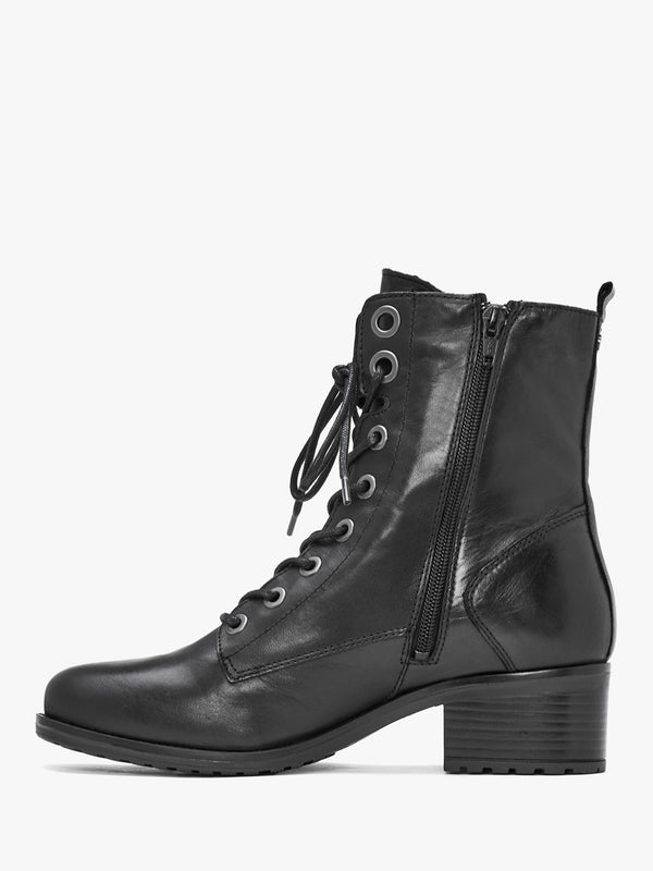 Bezzie Black Leather Block Heel Ankle Boots