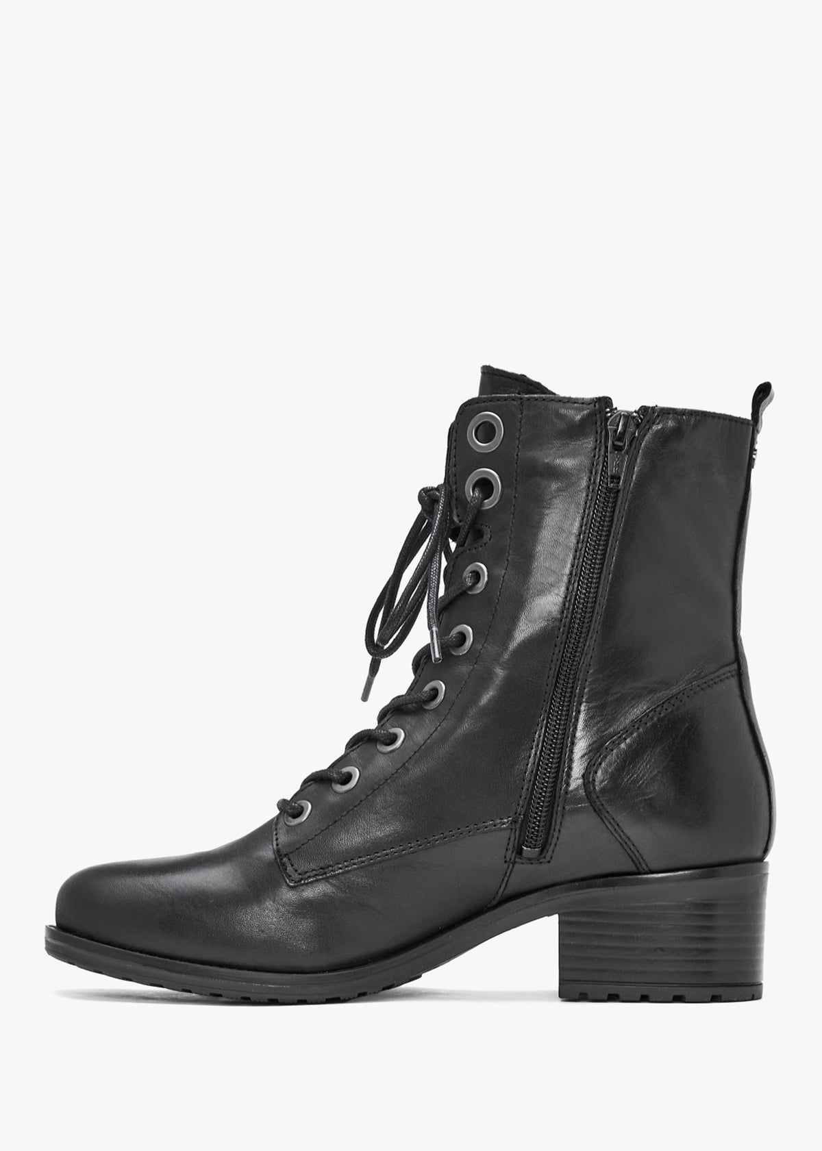 Bezzie Black Leather Block Heel Ankle Boots