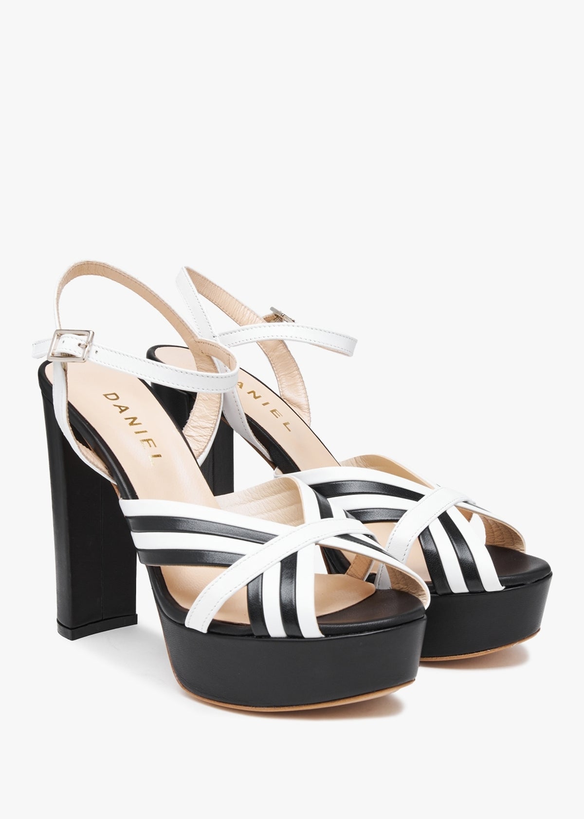 Avery Black & White Leather Platform Heeled Sandals