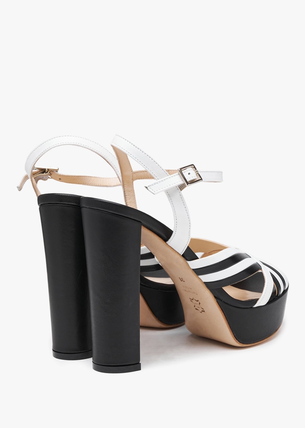 Avery Black & White Leather Platform Heeled Sandals