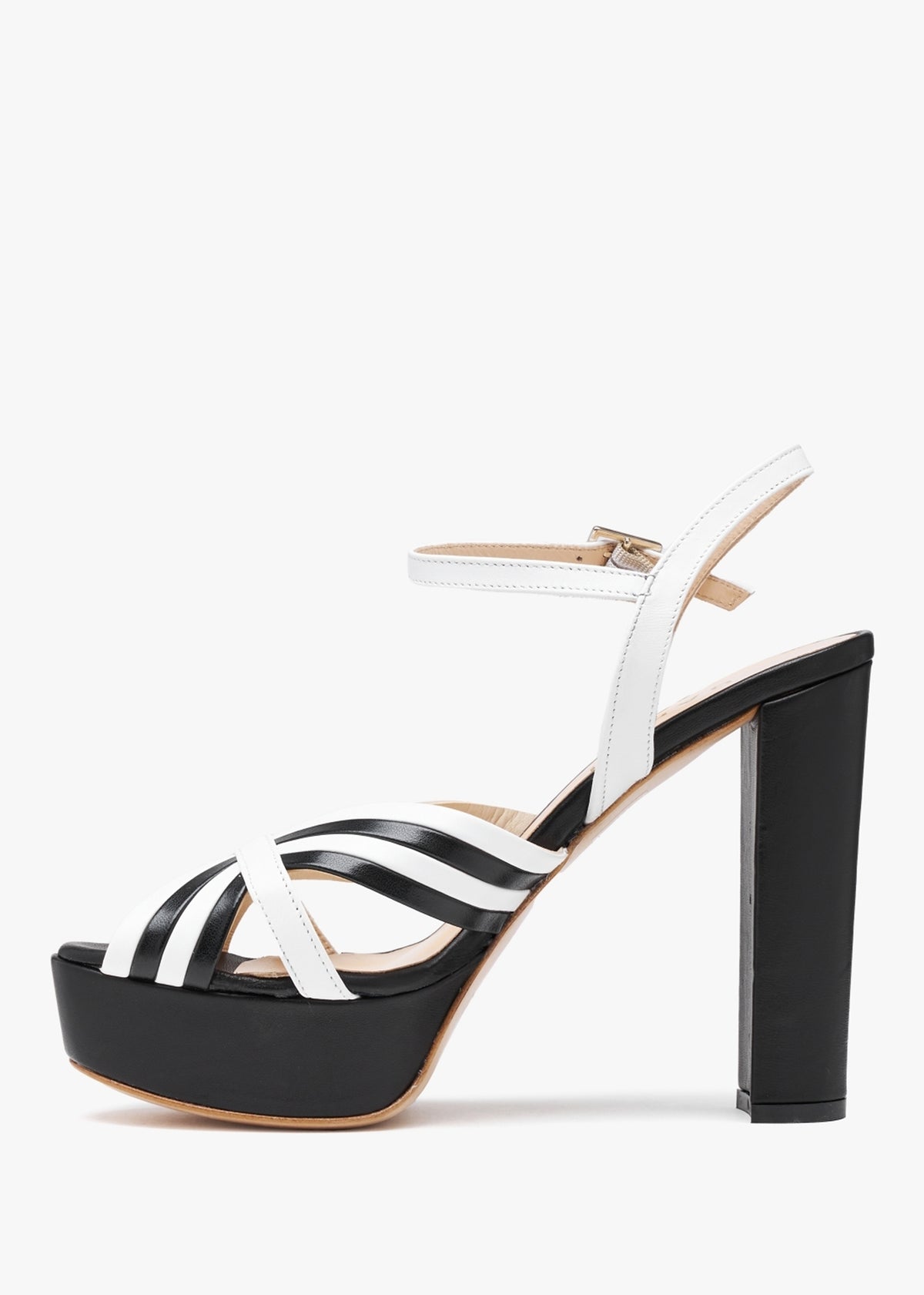 Avery Black & White Leather Platform Heeled Sandals