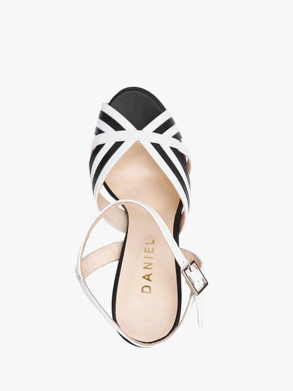 Avery Black & White Leather Platform Heeled Sandals