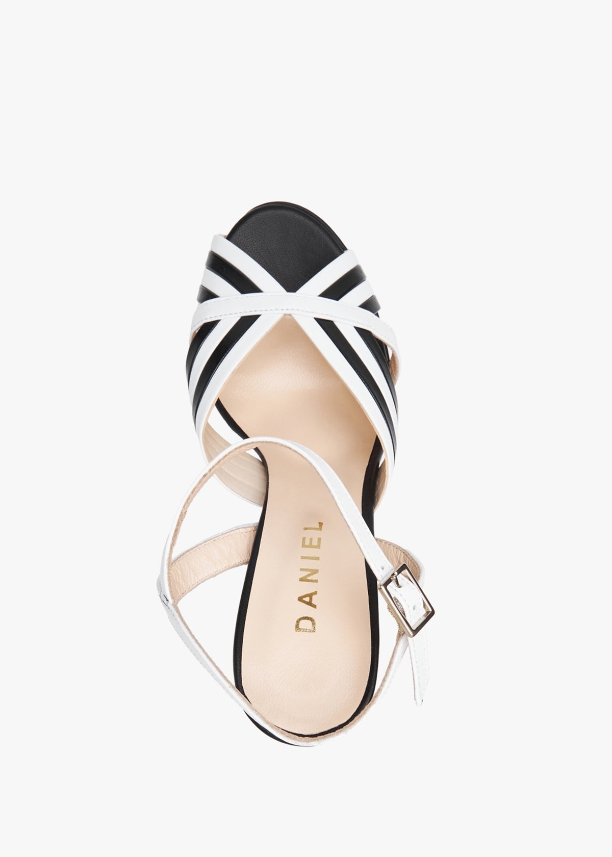 Avery Black & White Leather Platform Heeled Sandals