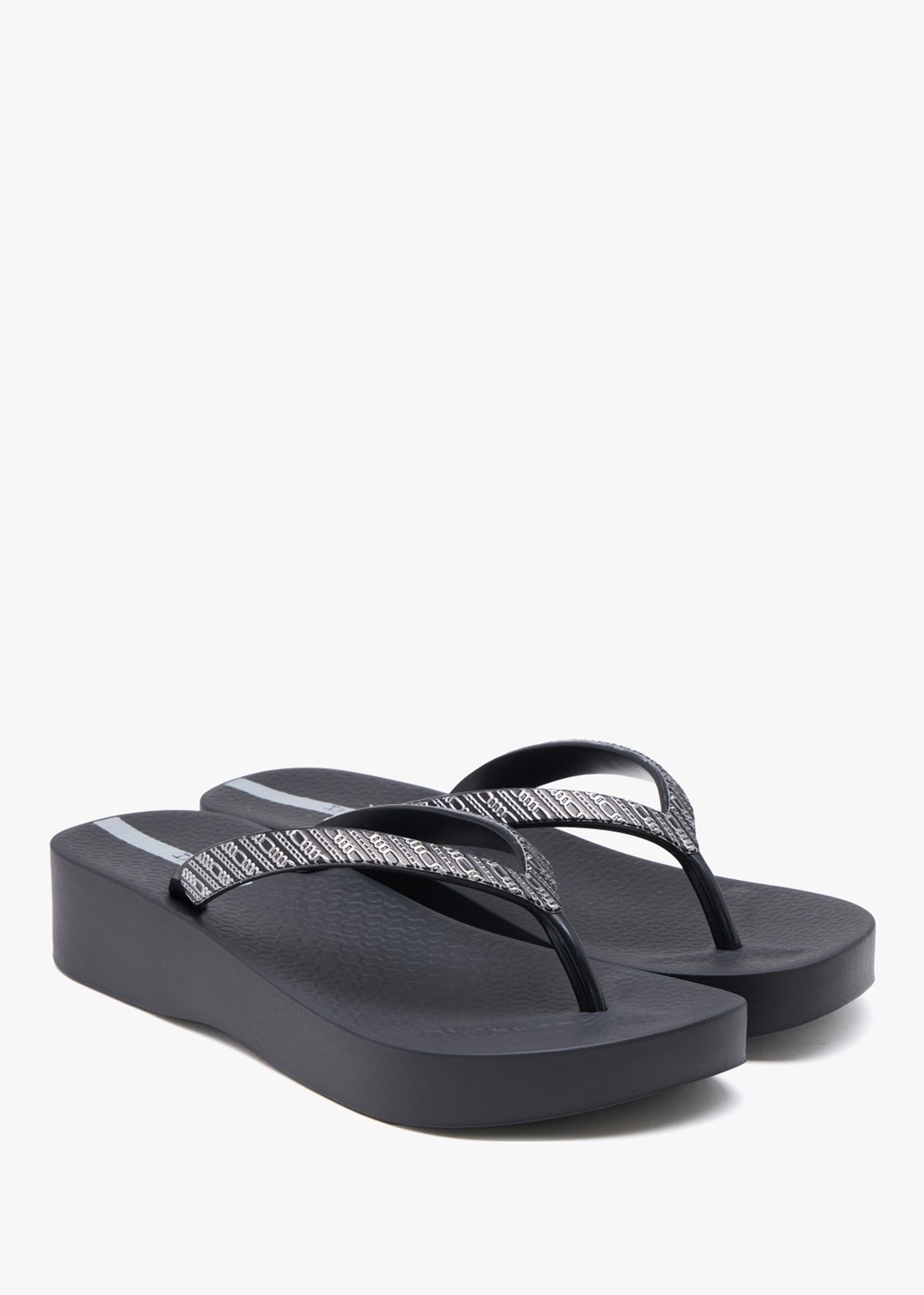 Mesh Links Black Wedge Flip Flops