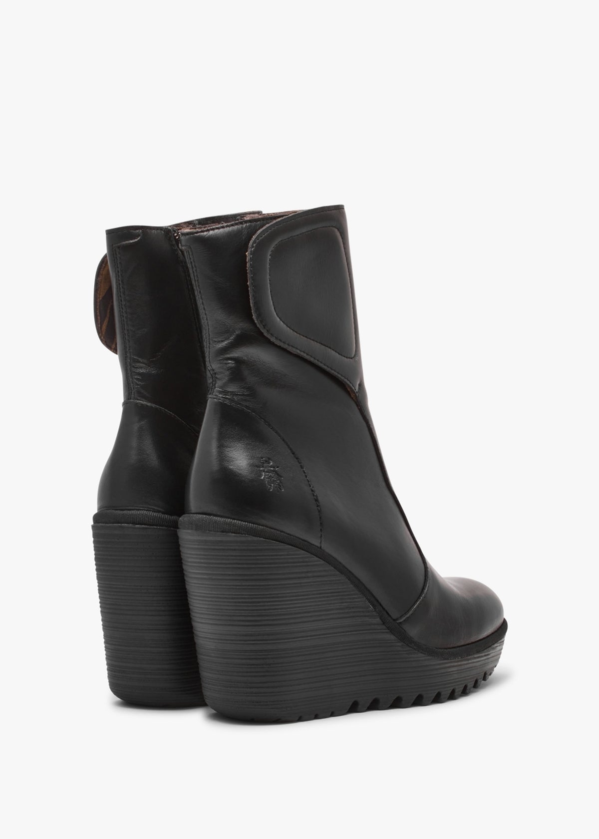 Dally Black Leather High Wedge Ankle Boots