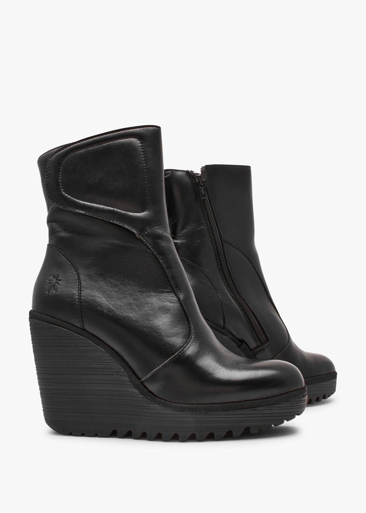 Dally Black Leather High Wedge Ankle Boots