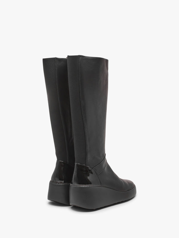 Dova Black Leather Wedge Knee Boots