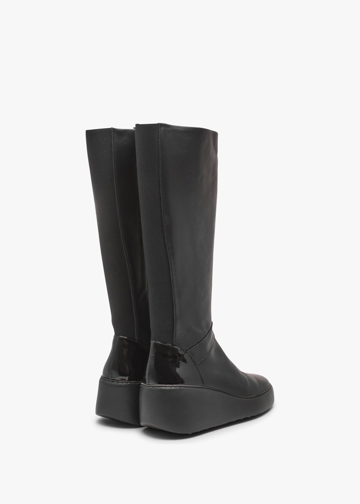 Dova Black Leather Wedge Knee Boots
