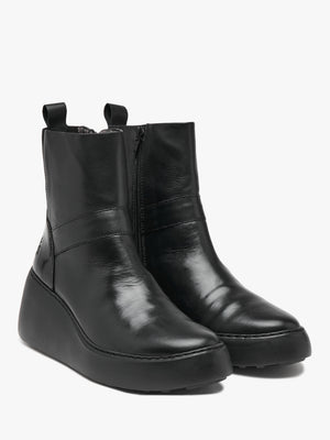 Doxe Black Leather & Patent Wedge Ankle Boots