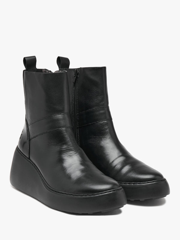 Doxe Black Leather & Patent Wedge Ankle Boots