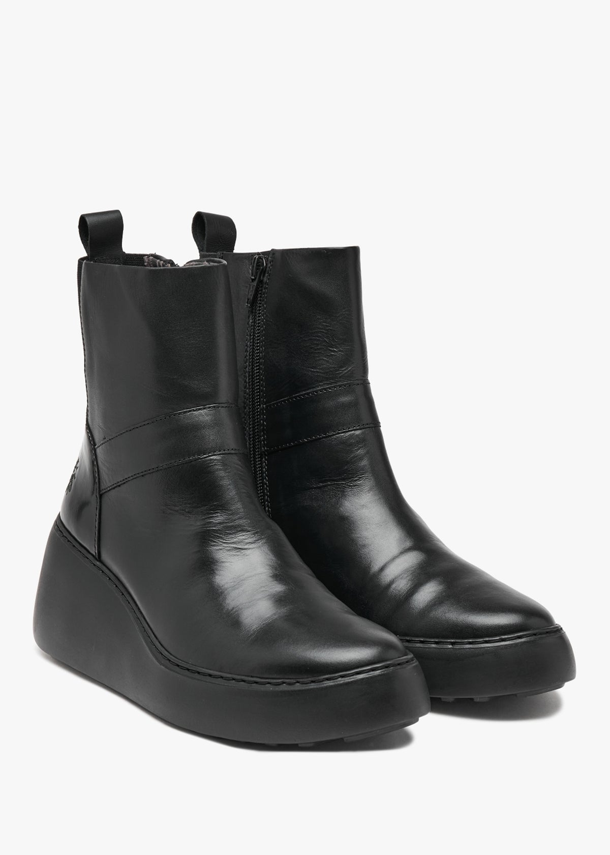 Doxe Black Leather & Patent Wedge Ankle Boots
