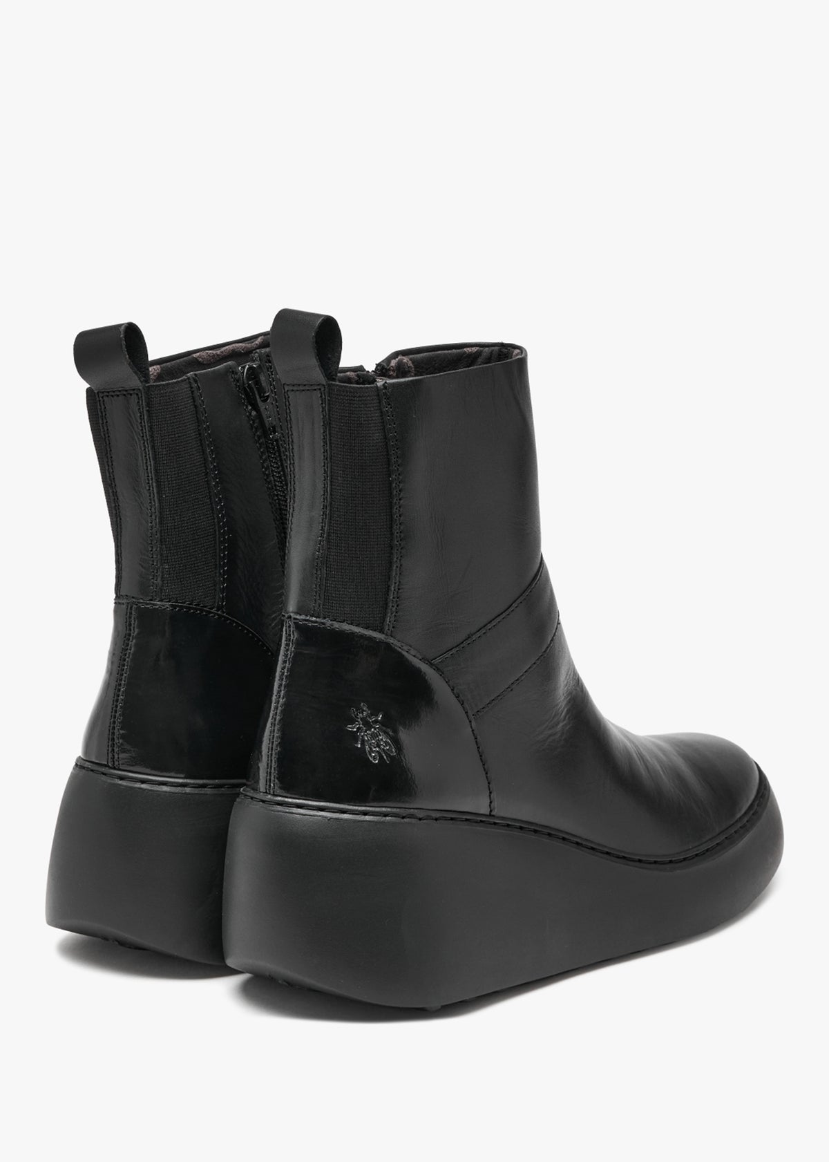 Doxe Black Leather & Patent Wedge Ankle Boots