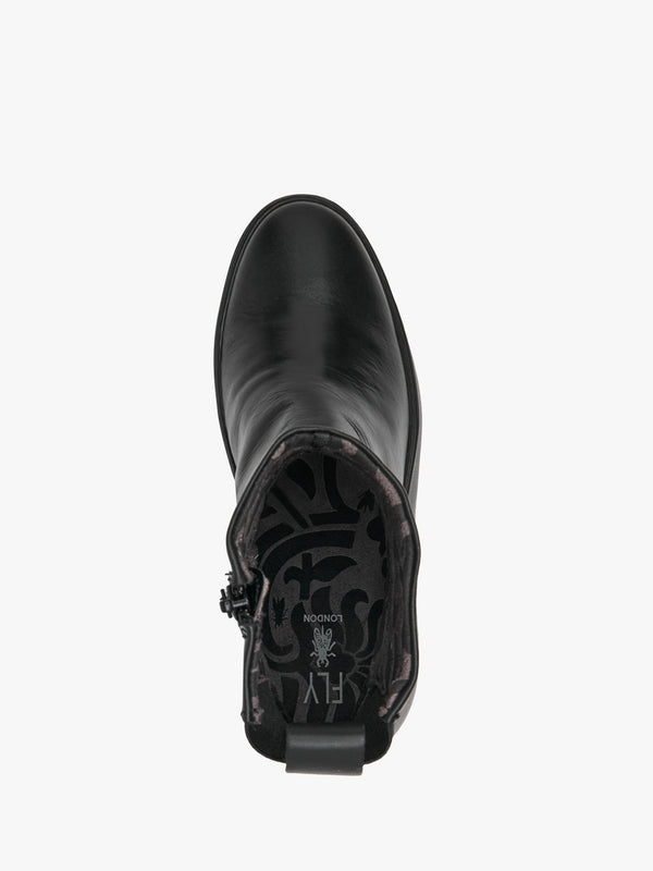 Doxe Black Leather & Patent Wedge Ankle Boots