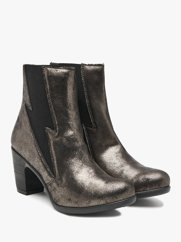 Kimi Graphite Leather Lightning Bolt Heeled Ankle Boots