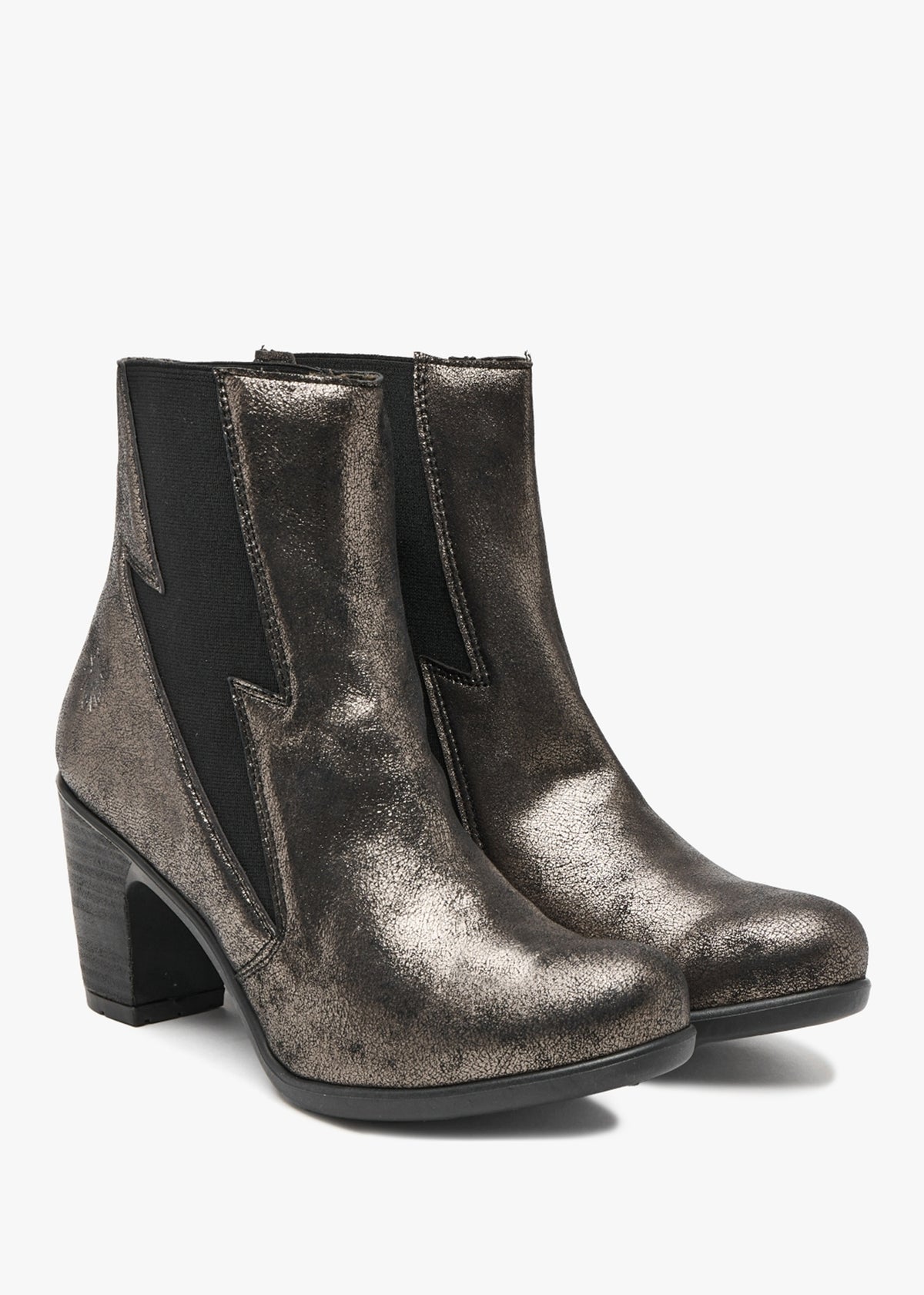 Kimi Graphite Leather Lightning Bolt Heeled Ankle Boots