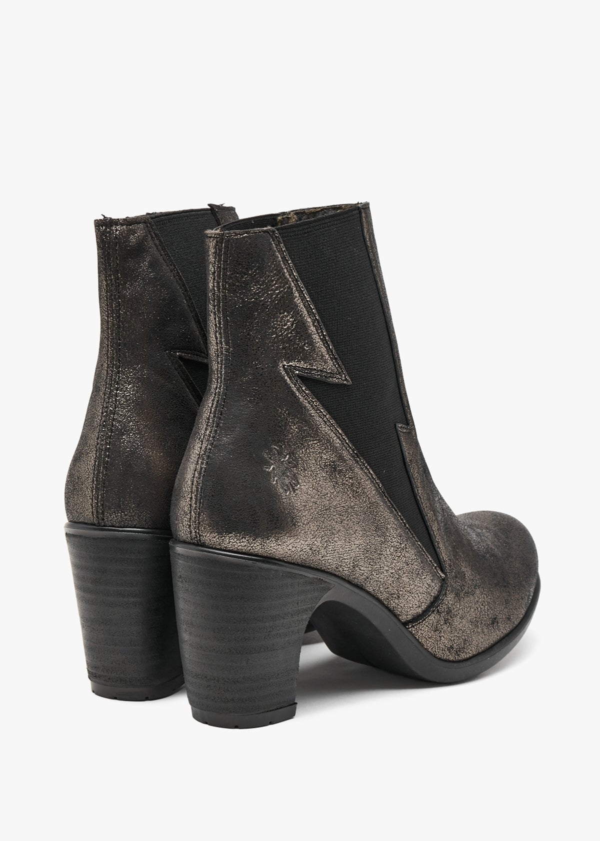 Kimi Graphite Leather Lightning Bolt Heeled Ankle Boots