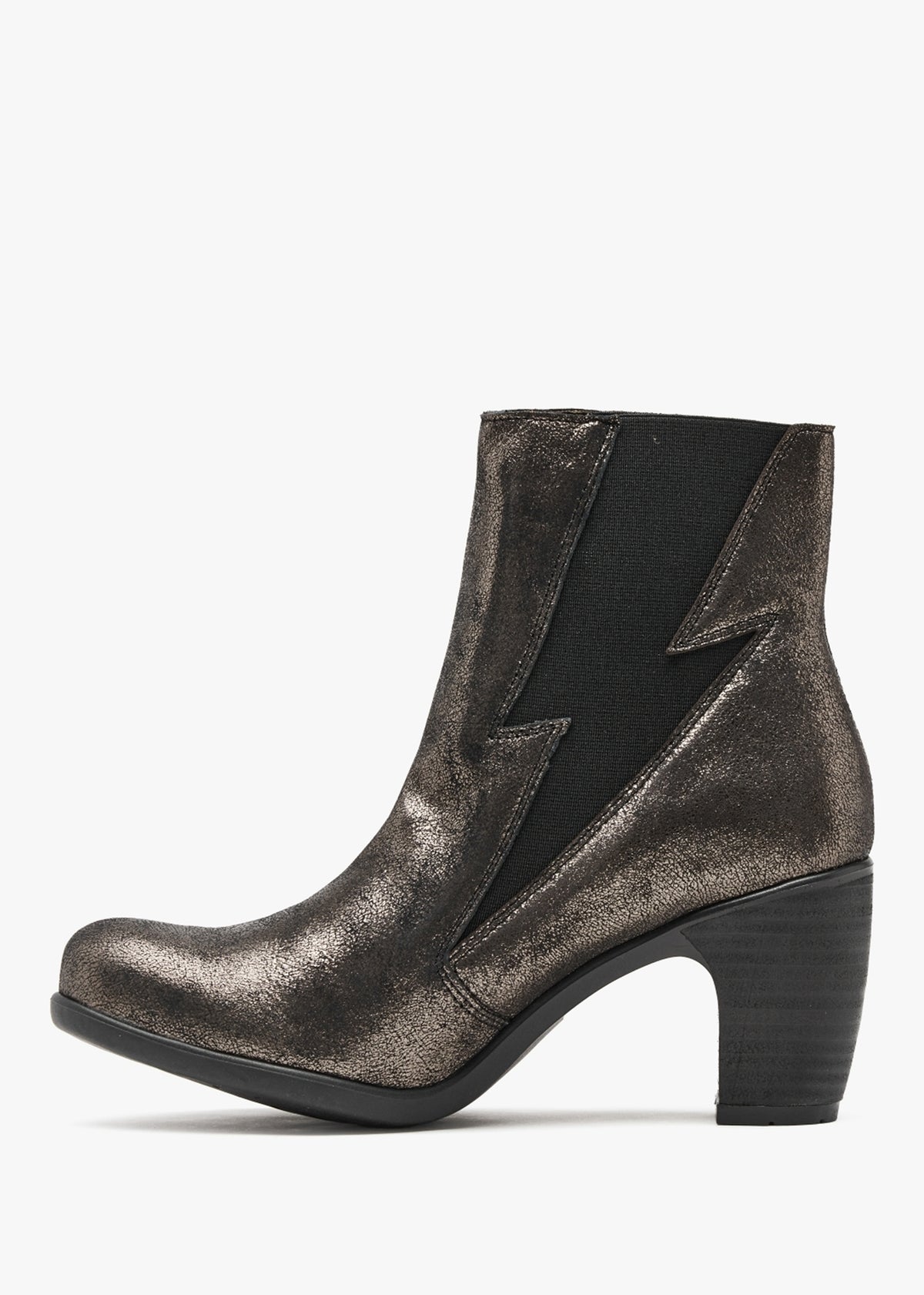 Kimi Graphite Leather Lightning Bolt Heeled Ankle Boots