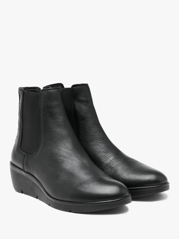 Nola Black Leather Wedge Ankle Boots