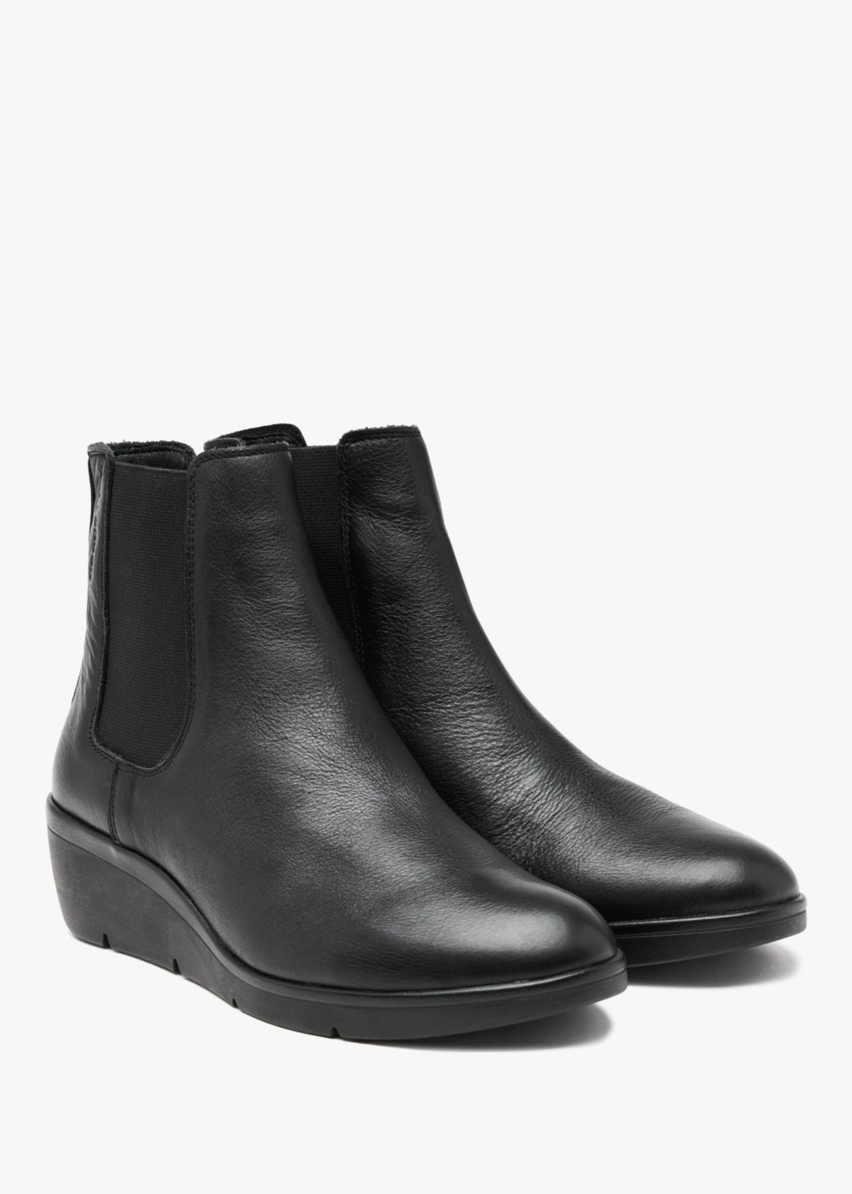 Nola Black Leather Wedge Ankle Boots