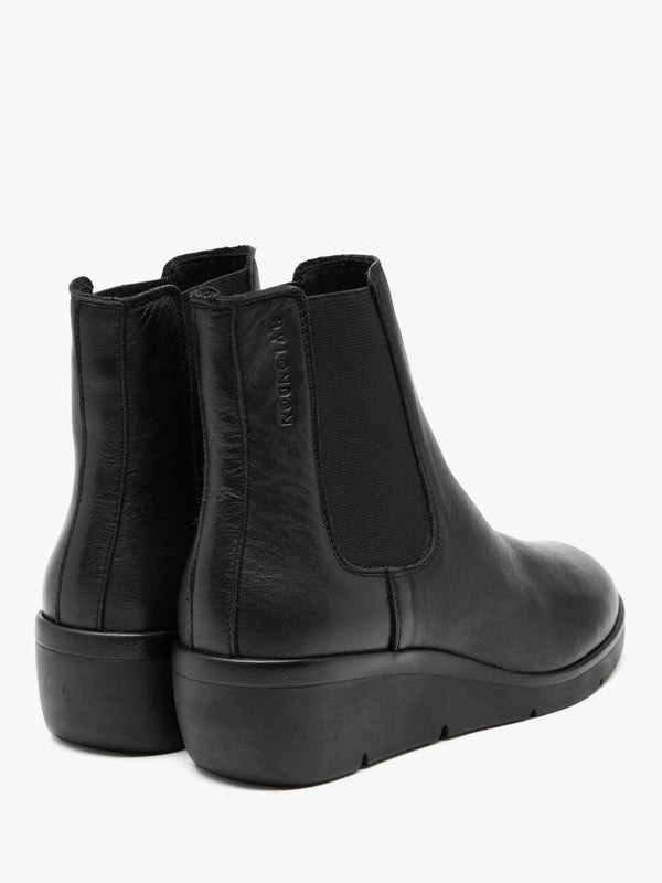Nola Black Leather Wedge Ankle Boots
