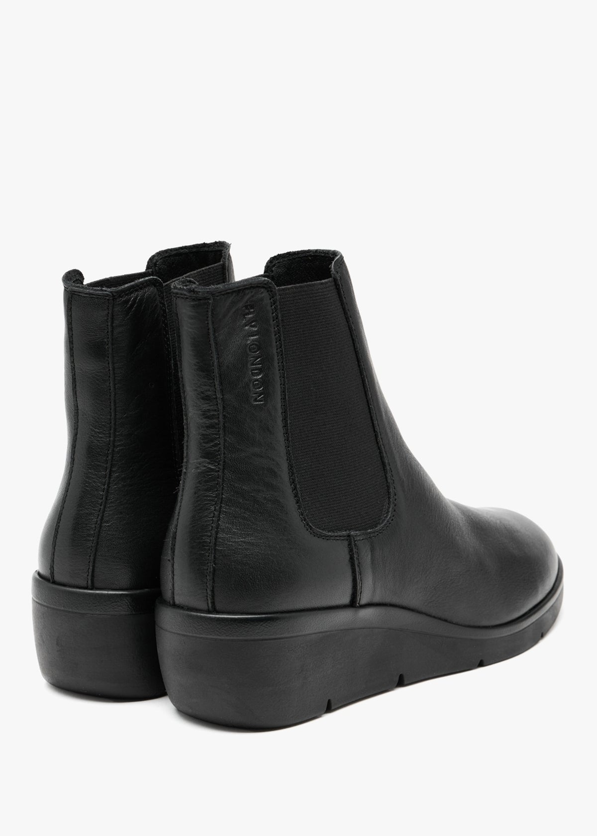 Nola Black Leather Wedge Ankle Boots