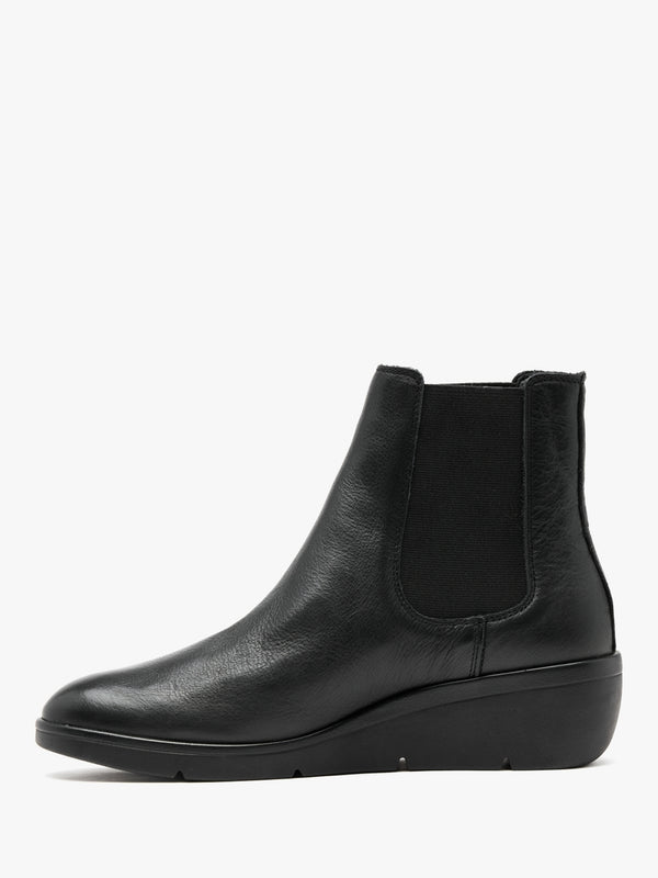 Nola Black Leather Wedge Ankle Boots