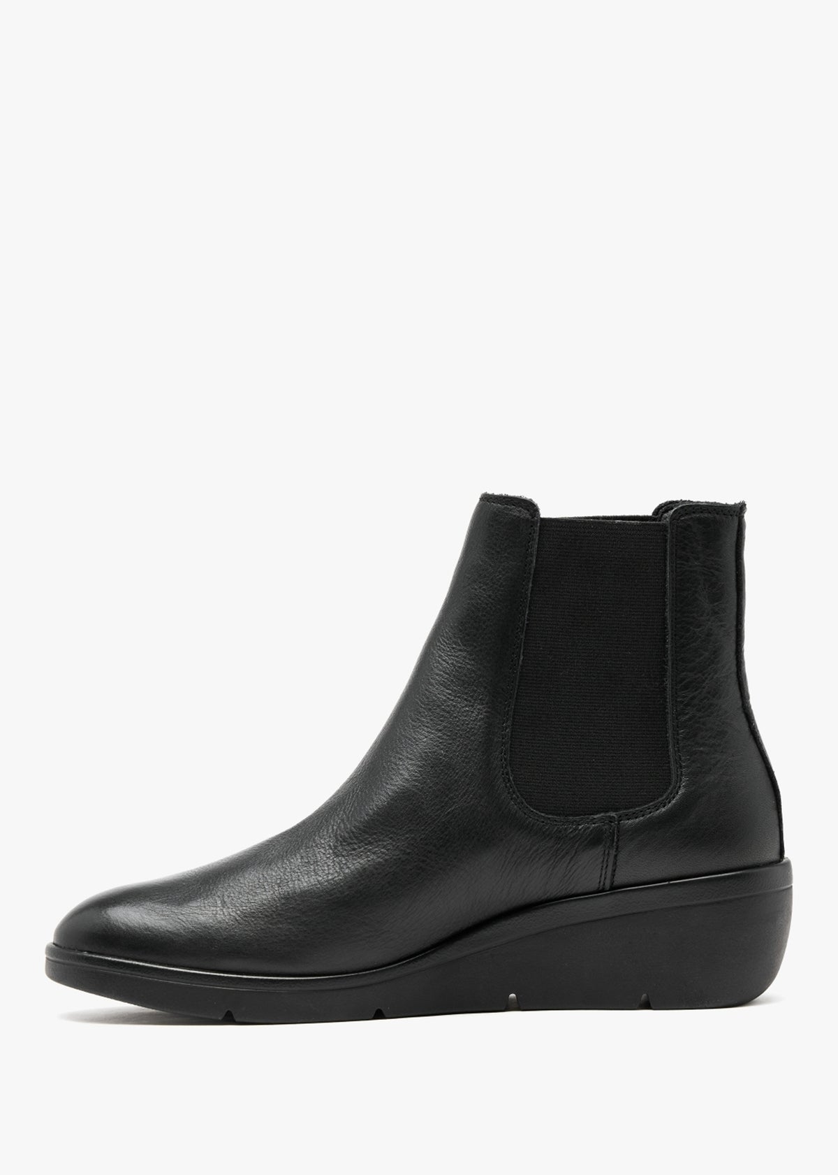 Nola Black Leather Wedge Ankle Boots