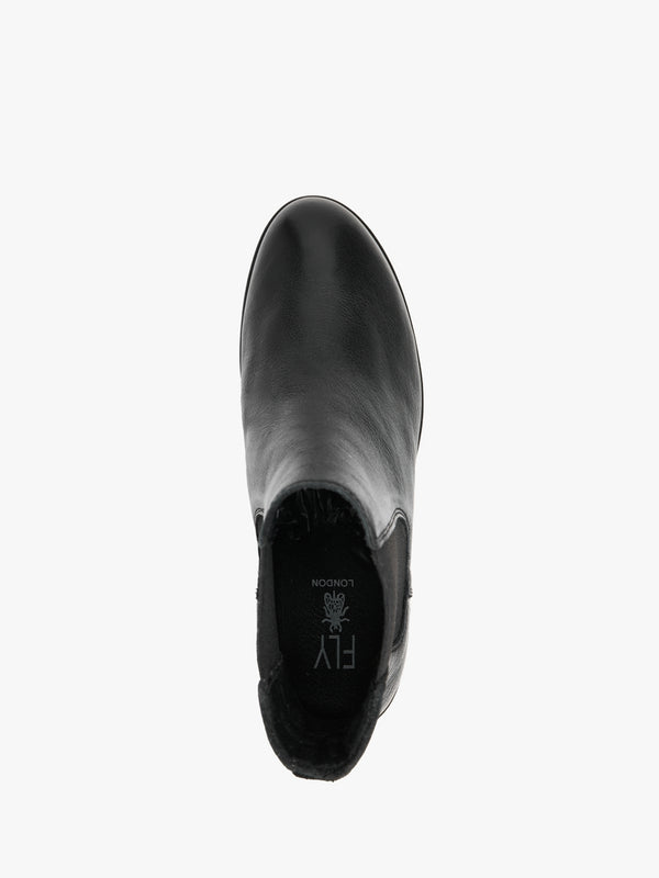 Nola Black Leather Wedge Ankle Boots