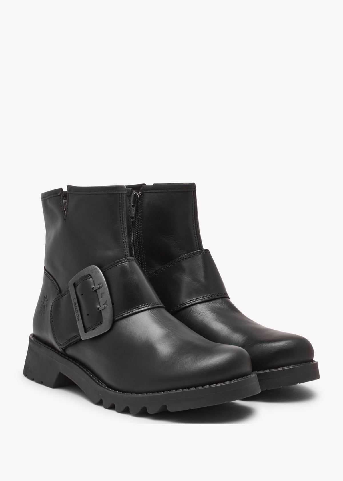 Rily Black Leather Buckle Ankle Boots