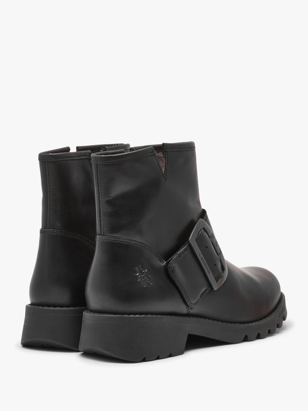 Rily Black Leather Buckle Ankle Boots
