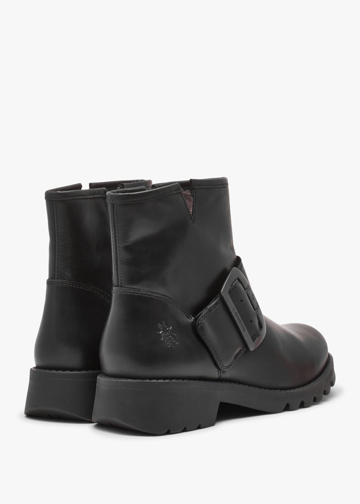 Rily Black Leather Buckle Ankle Boots