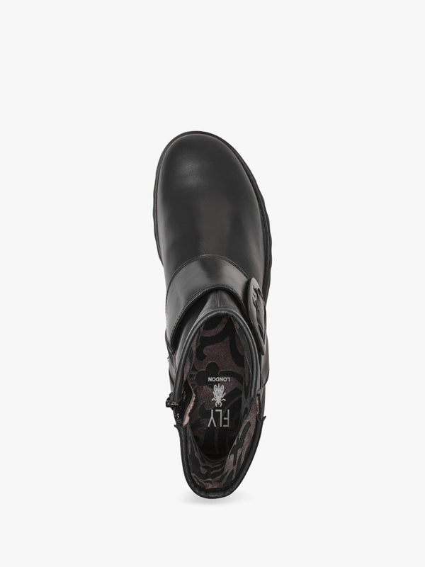 Rily Black Leather Buckle Ankle Boots